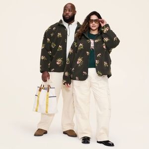 Woolrich x‎ Target Big 4XL Floral Zip-Up Fleece Jacket Olive Green 4 Extra Large